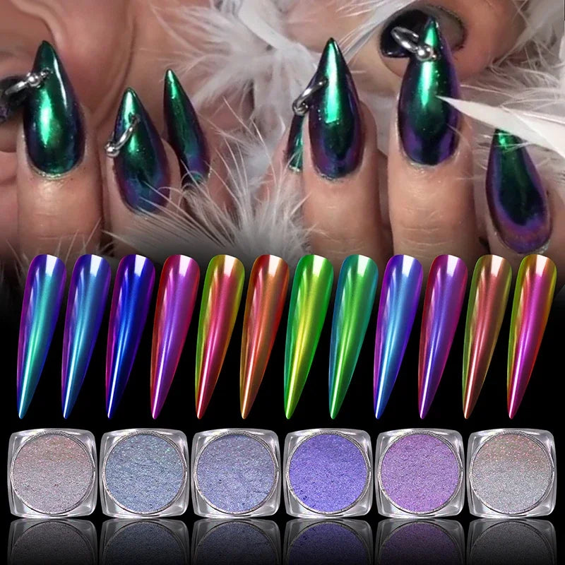 Chameleon Magic Mirror Nail Powder - Holographic Diamond Glitter Pigment for UV Gel Manicure & DIY Nail Art