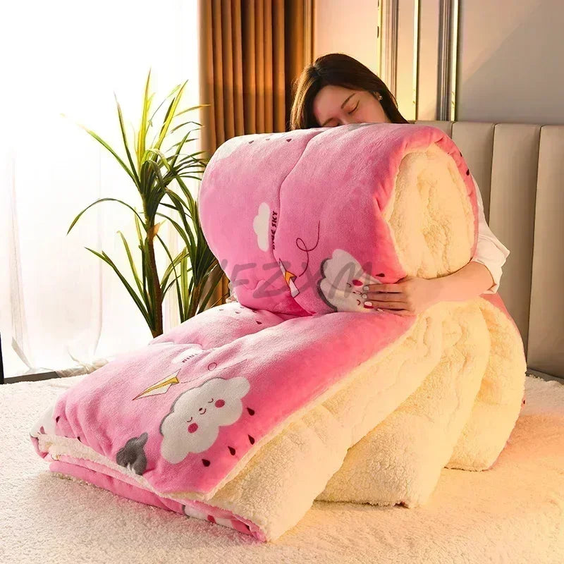 Super Thick Plaid Fleece Blanket – Soft, Warm, Fluffy Winter & Autumn Comforter Quilt