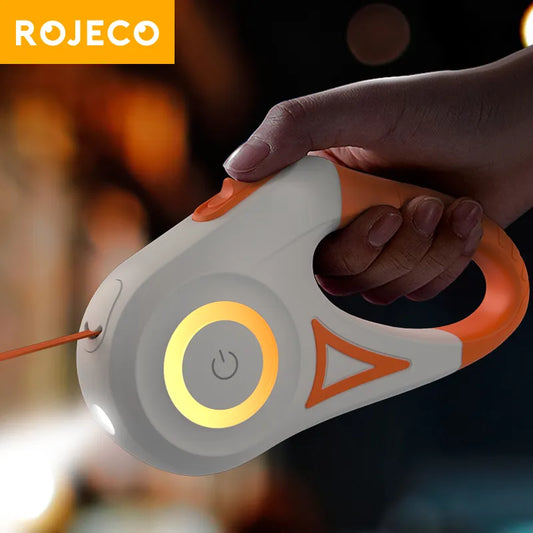 Experience Ultimate Pet Freedom with ROJECO 5M Automatic Retractable Dog Leash - LED Luminous Fashionable Light Straps for Dog Walking and Running