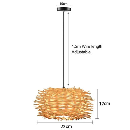 Bamboo Pendant Lamp Ceiling Light - Handwoven Rattan Wicker Hanging Fixture for Dining Room, Bedroom & Indoor Home Decor