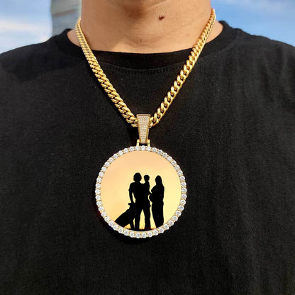 Custom Photo Medallion Necklace - 18K Gold Iced Out Cuban Pendant Hip Hop Personalized Picture Jewelry Gift