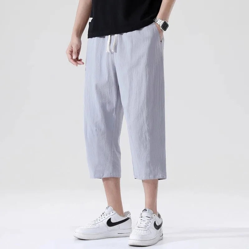 Men's Cotton Blend 3/4 Length Shorts - Casual Loose Fit Drawstring Summer Shorts with Pockets