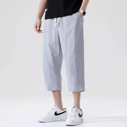 Men's Cotton Blend 3/4 Length Shorts - Casual Loose Fit Drawstring Summer Shorts with Pockets