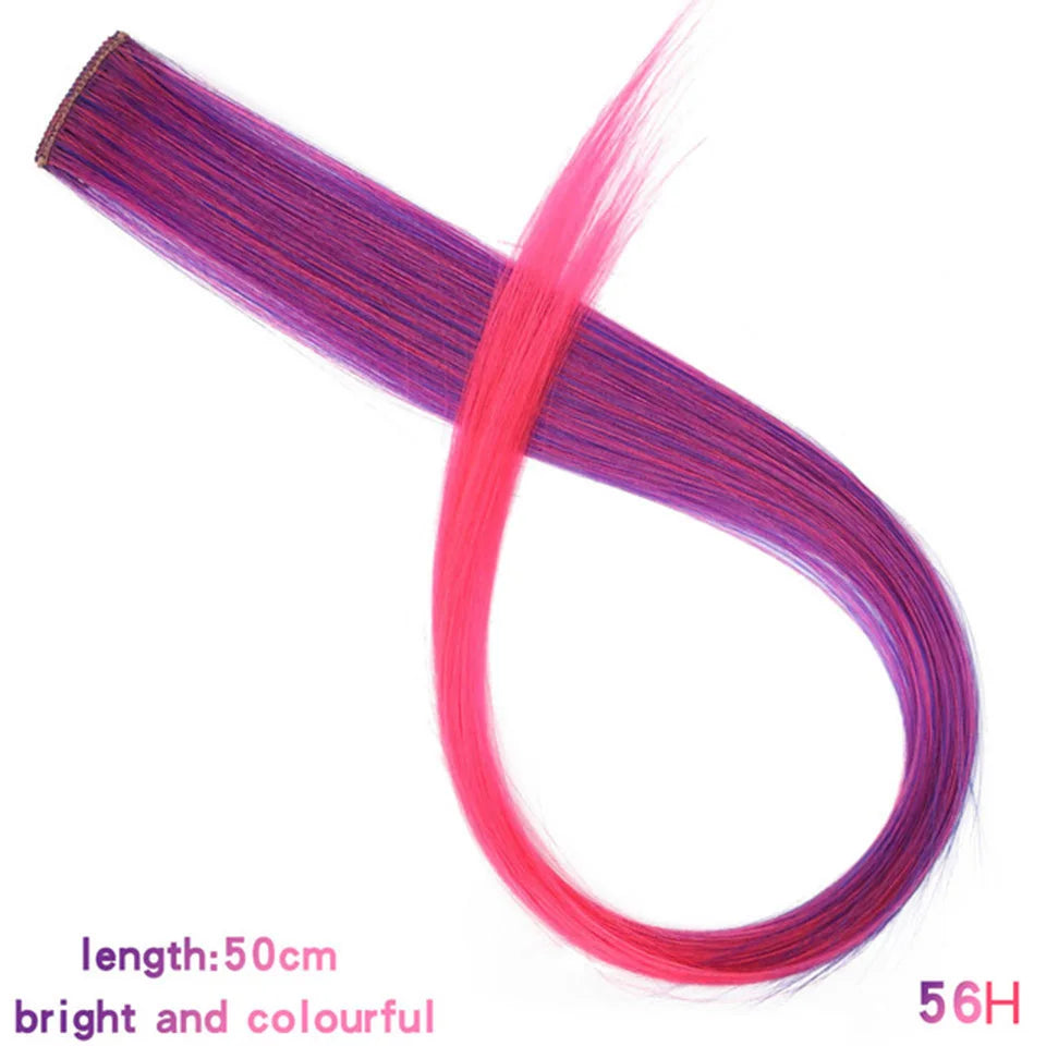 HUAYA 18" Synthetic Clip-In Colorful Curly Hair Extension – Ombre Pink Purple Red Blue Hair Piece