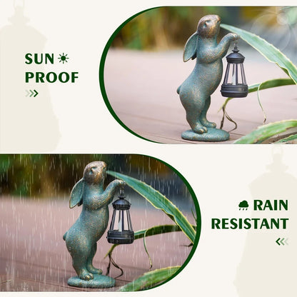 Solar Rabbit Garden Statue - Outdoor Bunny Figurine Lantern Decoration for Patio, Yard, Lawn & Garden Gift