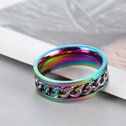 Titanium Steel Spinner Chain Ring - Rotatable Decompression Ring with Bottle Opener Design for Men & Women