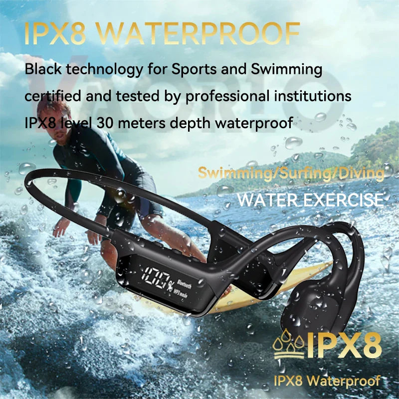 Bone Conduction Bluetooth 5.4 Headphones – Wireless IPX8 Waterproof Earphones for Swimming & Sports with MP3 Player, 32GB Storage