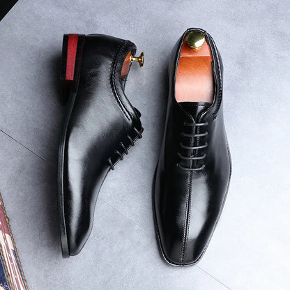 Men’s Classic Microfiber Leather Oxford Shoes - Square Toe Lace-Up Business, Office, Wedding & Party Dress Shoes