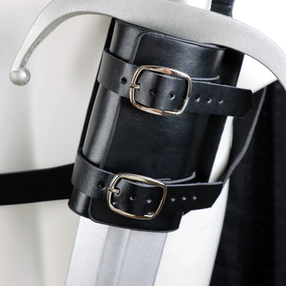 Retro Leather Back Sword Holder — Medieval Shoulder Scabbard LARP Accessory for Adult Rapier & Knife Props
