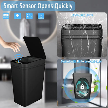 Touchless Automatic Bathroom Trash Can – Slim Motion Sensor Smart Garbage Bin with Lid for Bedroom, Office & Living Room