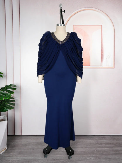 Plus Size African Dashiki Dress - Elegant Ankara Batwing Sleeve Evening Party Gown