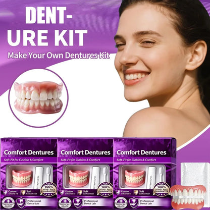 Full Upper & Lower Silicone Dentures Set - Comfort Fit Instant Smile Replacement Teeth
