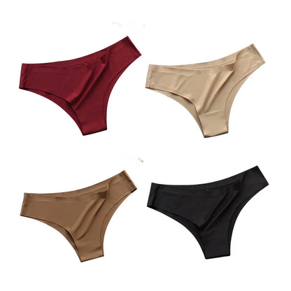 4PCS Seamless Ice Silk G-String Panties for Women – Low Waist, Soft Ultra-Thin Sexy Underwear Briefs