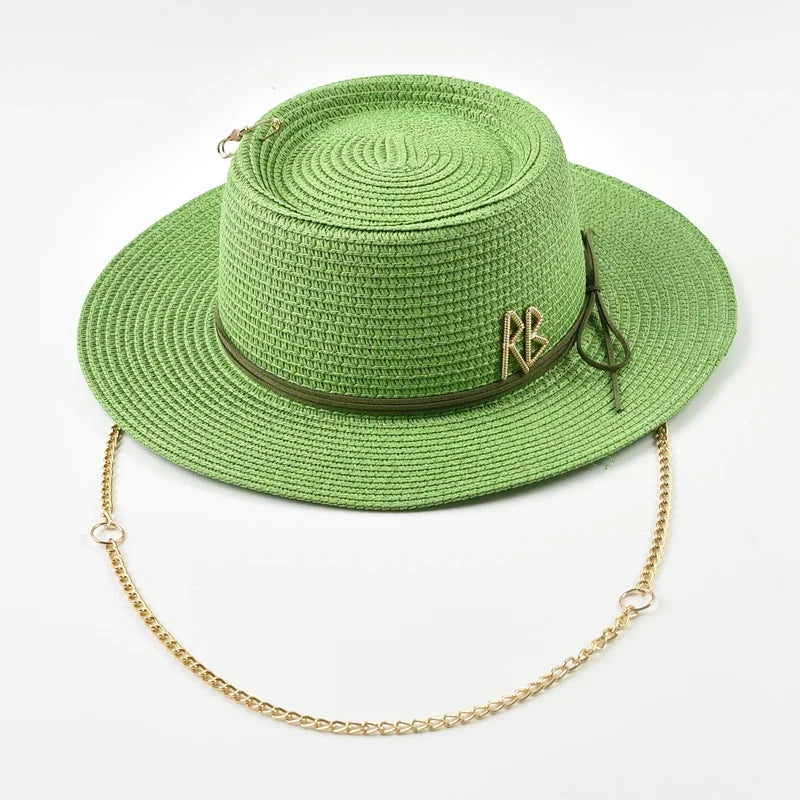 Women's Straw Sun Hat - Elegant Ribbon Decor Beach Travel & Party Dress Hat
