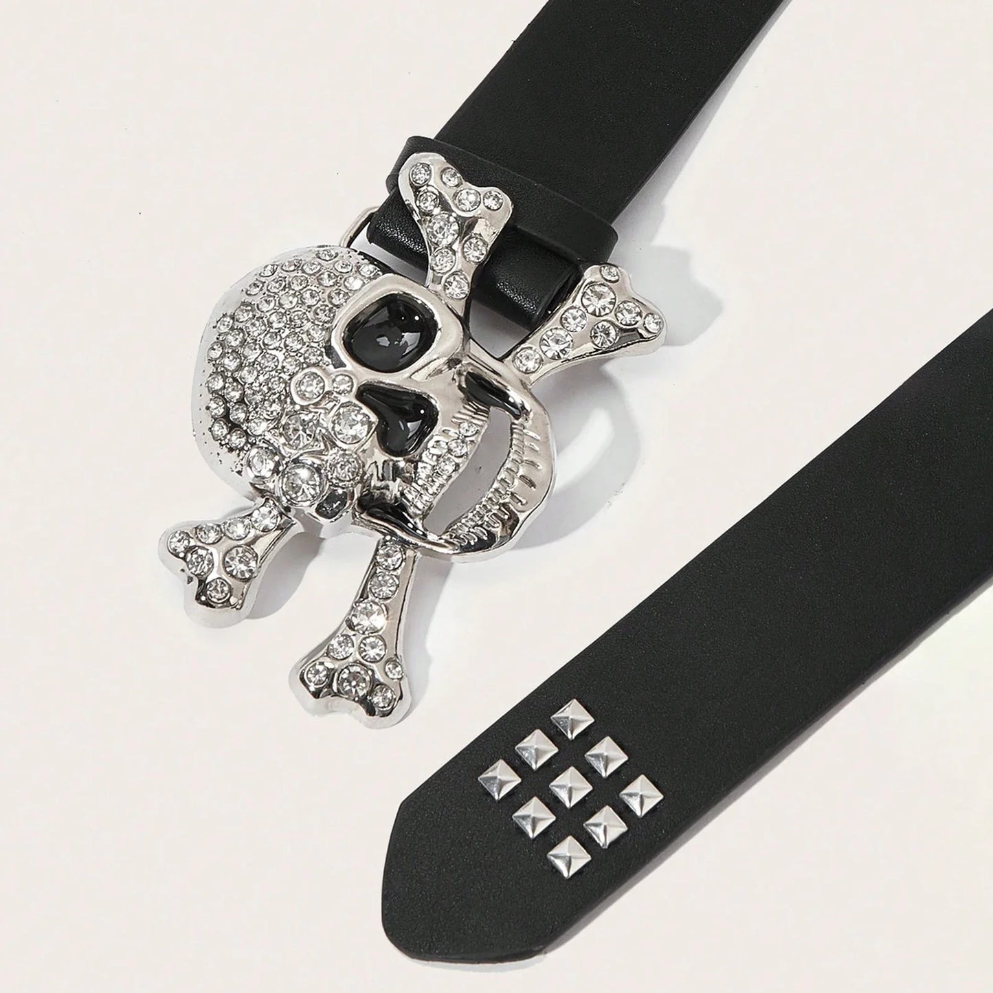 Gothic Skull Rhinestone Buckle Belt - Punk Rivet Hip-Hop Rock Y2K Fashion Accessory for Men & Women