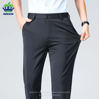 Men’s Slim Stretch Suit Pants - Summer Thin Business Formal Trousers for Office, Work & Plus Size Fit