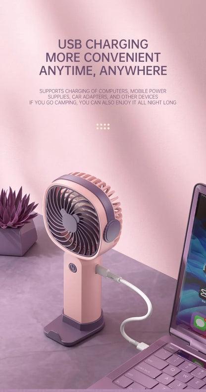 Portable Mini USB Fan – Handheld & Desktop Fan with Phone Holder, 3-Speed Adjustable Wind, Long Battery Life, Multi-Function Cooling Fan
