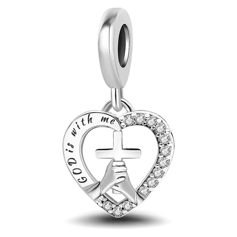925 Sterling Silver Pink Heart Charm - Zircon Love Pendant Bead for DIY Bracelets, Bangles & Women’s Jewelry
