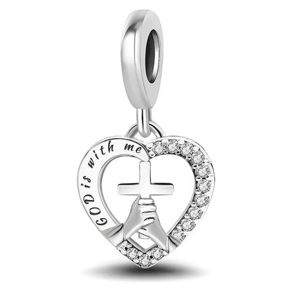 925 Sterling Silver Pink Heart Charm - Zircon Love Pendant Bead for DIY Bracelets, Bangles & Women’s Jewelry