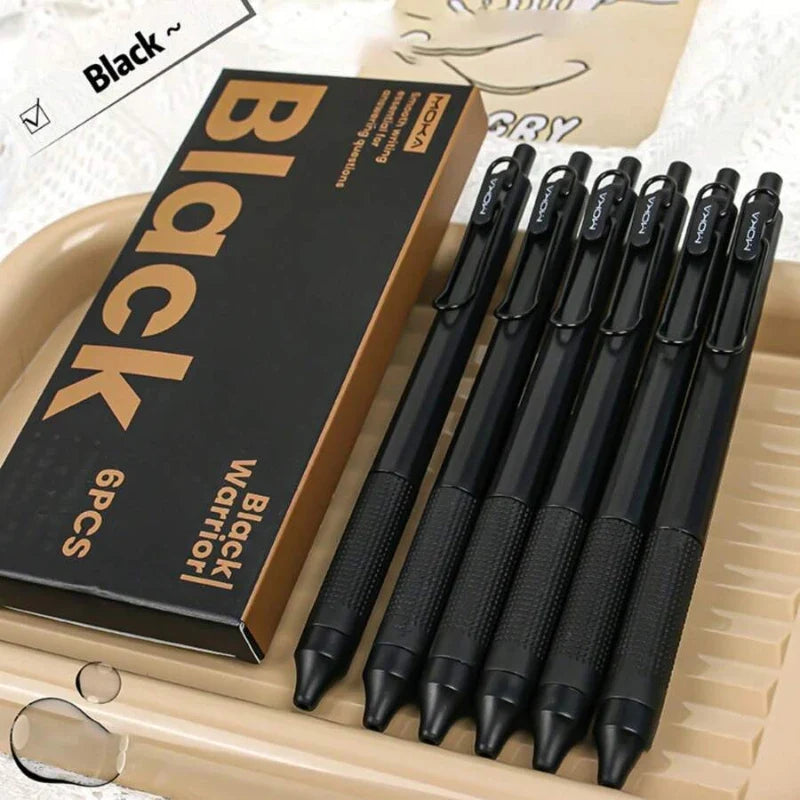 6pcs Retractable Gel Pen Set - 0.5mm Quick-Drying Black Ink Kawaii School & Office Stationery