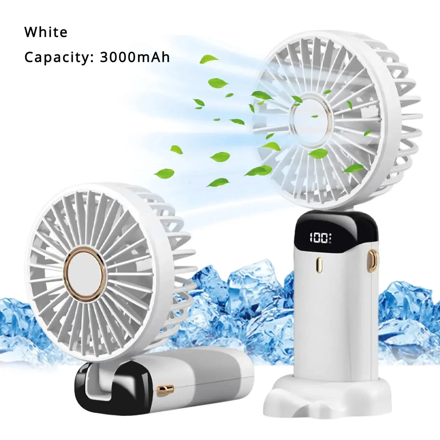 5000mAh Handheld Mini Fan – Wireless USB Rechargeable Portable Fan with Digital Display, Phone Holder, 5-Speed Foldable Neck Hanging Fan