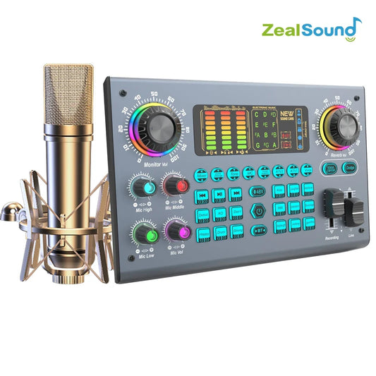 Zealsound Professional Podcast Sound Card Bundle - 48V XLR Microphone Audio Interface for PC Recording, Streaming, Singing & Gaming