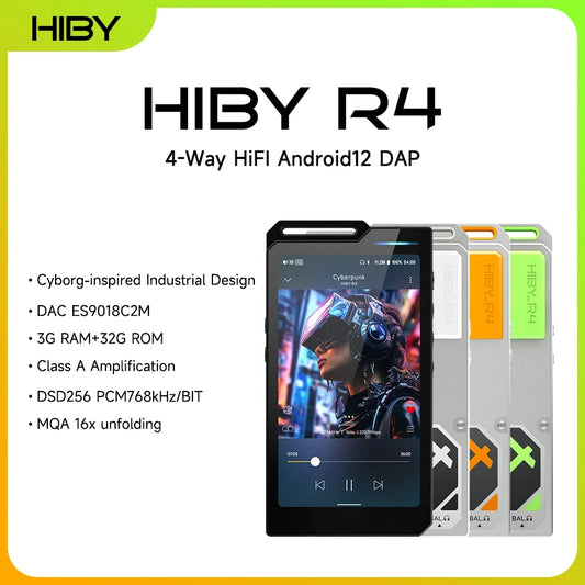 HiBy R4 HiFi Music Player - Android 12, Quad DAC, Bluetooth, WiFi, DSD256, MQA, USB DAC & Headphone Amplifier