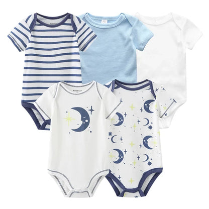 5PCS Newborn Baby Bodysuit Set - Soft Cotton Unisex Baby Clothes with Cartoon Print for Boys & Girls
