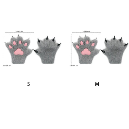 Furry Animal Paw Gloves – Cat, Wolf, Fox, Dog Fluffy Costume Mittens for Kids Cosplay, Halloween & Christmas