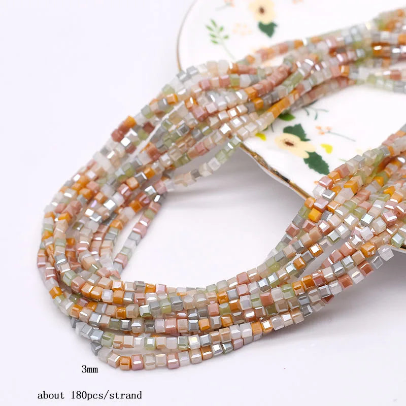 Pink Czech Glass Crystal Beads - 3mm 4mm 5mm Cube Square Candy Seed Beads for DIY Jewelry Making Charms
