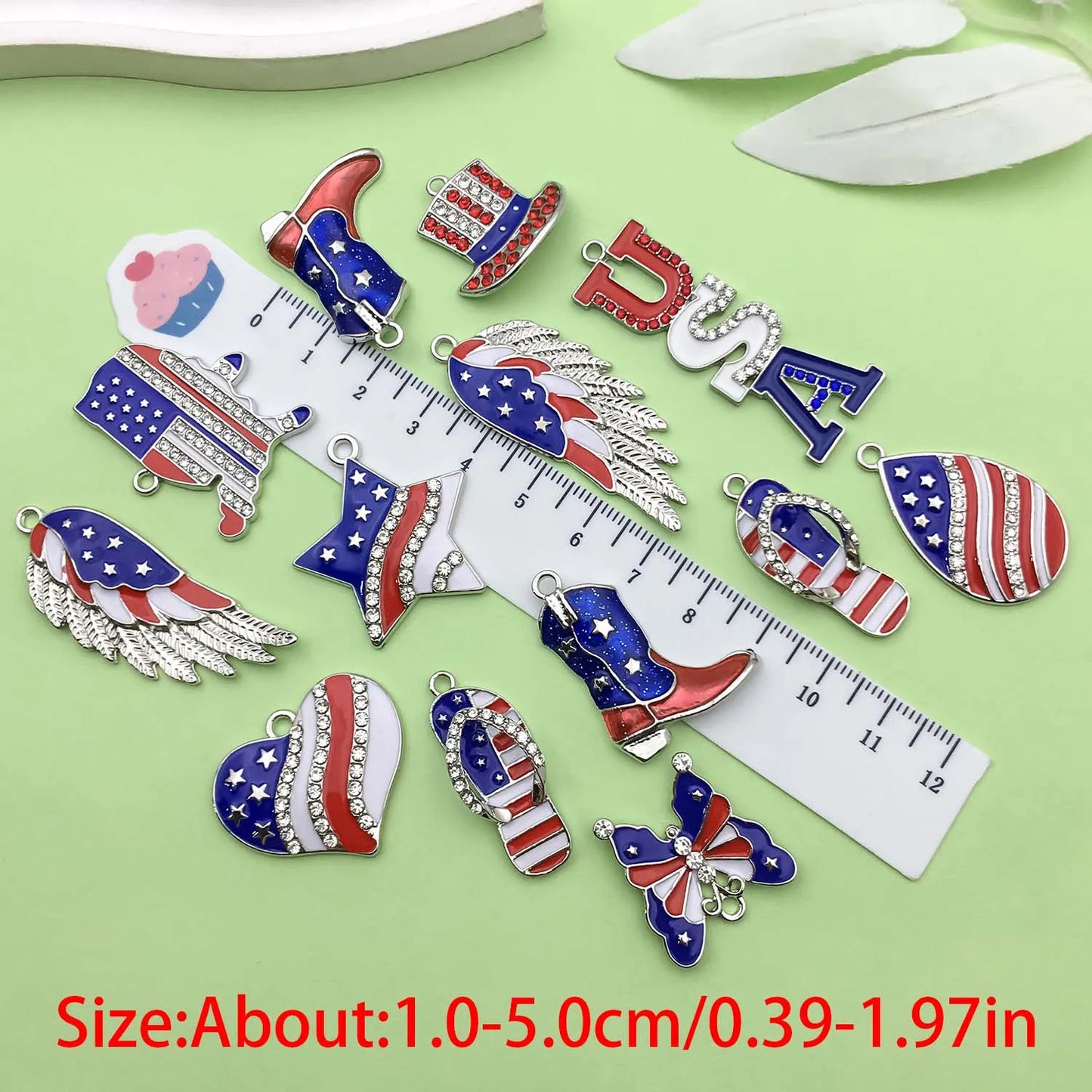 10/13pcs Enamel Flag Charms - Alloy Independence Day Pendants for DIY Bracelets Necklaces & Jewelry Making