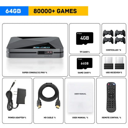 KINHANK Super Console X2 Pro Retro Game Box with 60,000 Built-in Games – Arcade, MAME, DC & SS Support with Wireless Gamepad Gift Set