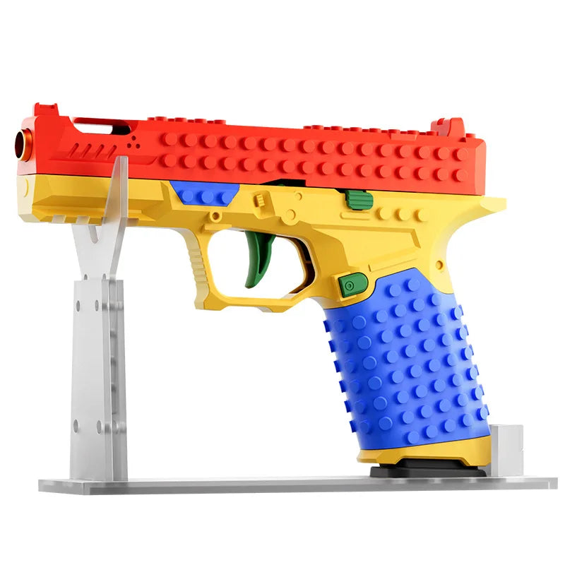 Building Block Toy Gun - Continuous Firing Shell Throwing Pistol with Blowback Design for Outdoor Play & Collectors