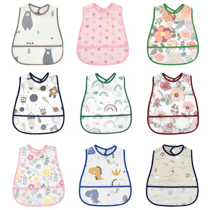 Adjustable Baby Bibs - Waterproof EVA Cotton Cartoon Feeding Bibs with Burp Cloth for Boys & Girls