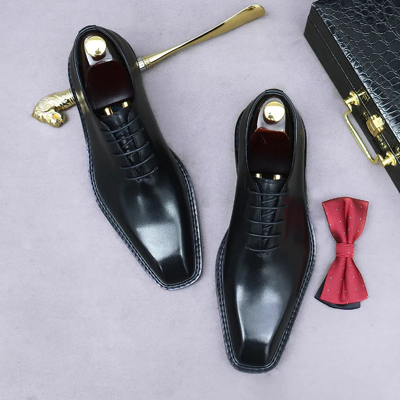 Men’s Handmade Genuine Leather Oxford Shoes - Italian Laser-Carved Business & Party Formal Dress Shoes Sizes 37-46