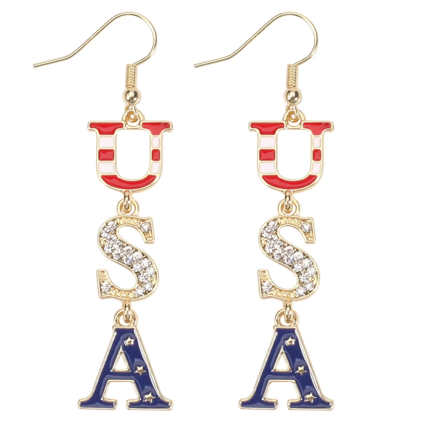 USA Flag Heart Star Cross Earrings - Patriotic Independence Day Dangle Jewelry for Women
