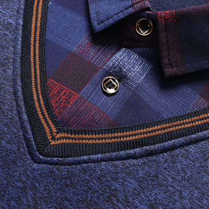 Men's Vintage Plaid Knit Sweater - Warm Fleece Polo Collar Winter Pullover
