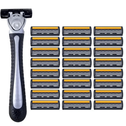 Men’s Reusable Safety Razor with Triple Blades – Anti-Slip Handle, Skin Guard, Travel Shaving Kit Variety Pack