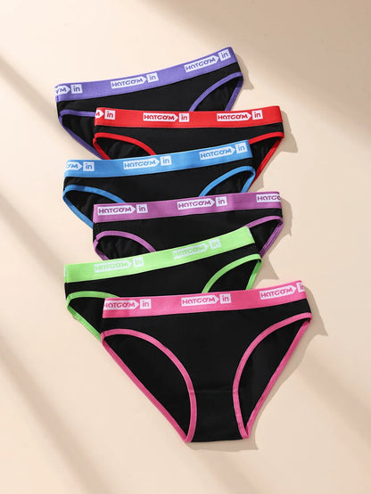 6 Pcs Women’s Cotton Panties Set - Soft Breathable Stretch Briefs Sexy Black Underwear Female Lingerie