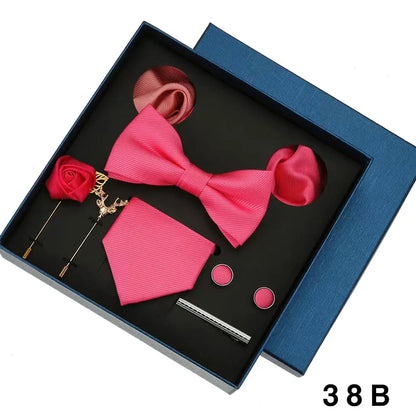 Red & Blue Classic Silk Tie Set for Men - Pocket Square & Cufflinks, Solid Color Necktie for Parties & Weddings