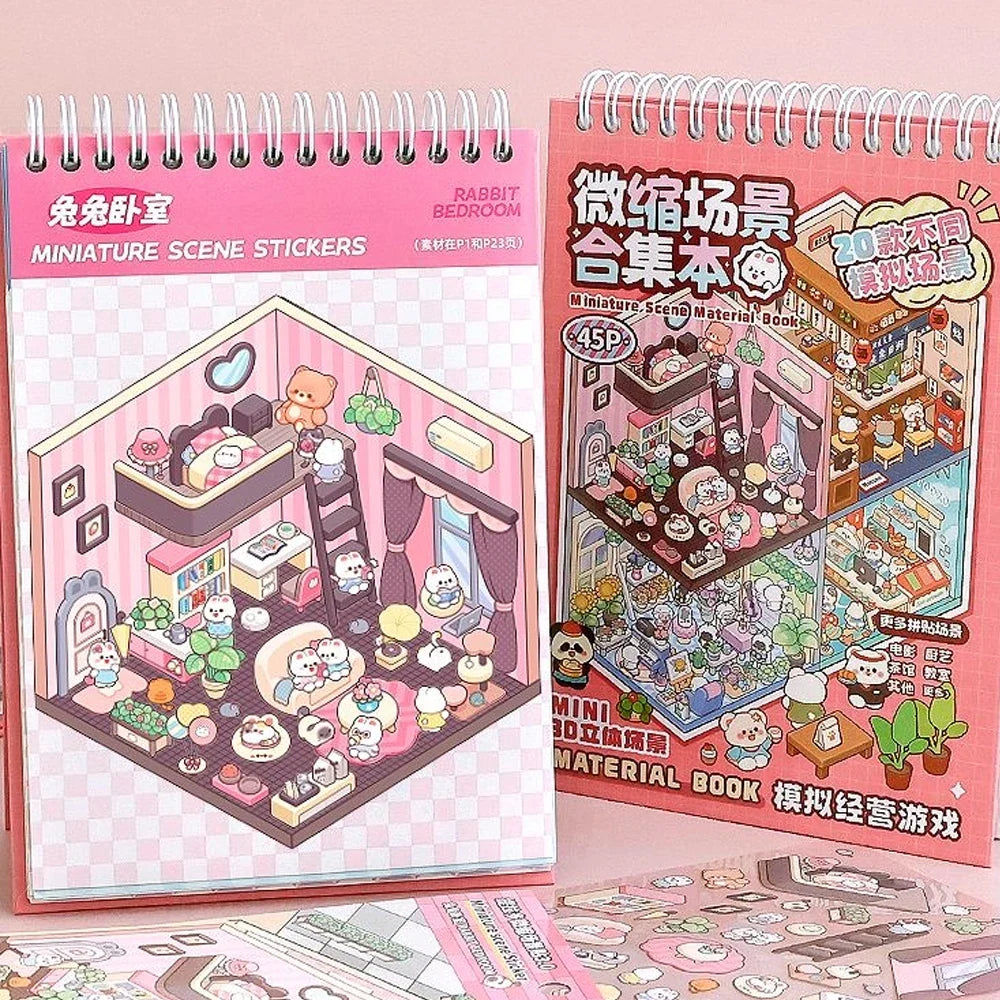 20Pcs Cartoon Landscape Sticker Book - 3D DIY Forest Village Scene Stickers Pocket Activity Gift for Kids Students