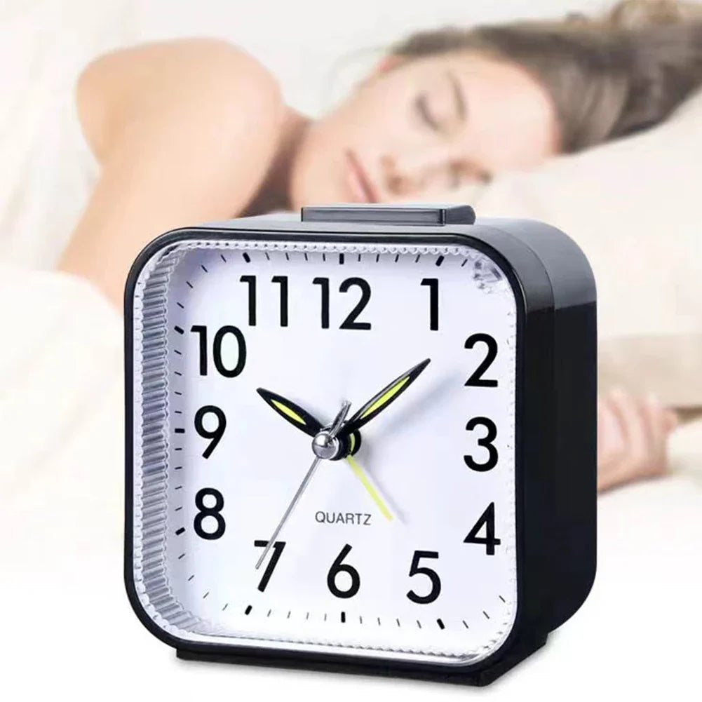 Square Analog Display Alarm Clock with Night Light - Battery Operated, Non-Ticking, Small Home Decor for Bedroom