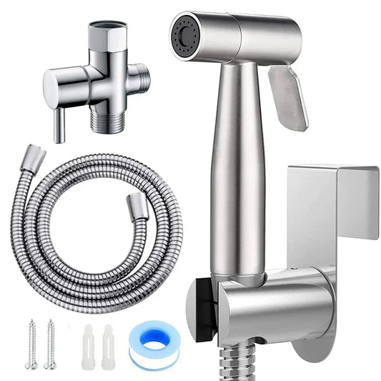 Stainless Steel Toilet Bidet Sprayer Set - Handheld Bathroom Bidet Faucet Shower Head with Self-Cleaning Spray Gun