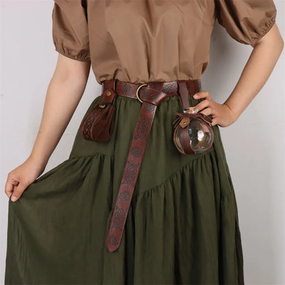 Medieval Elf Leaf Leather Belt Set – Glass Magic Bottle Case, Embossed Retro Leather Accessories for Halloween & Cosplay