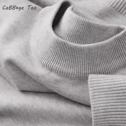 Men's Autumn Mock Turtleneck Sweater - Lightweight Warm Long Sleeve Knitted Casual Streetwear Pullover Top