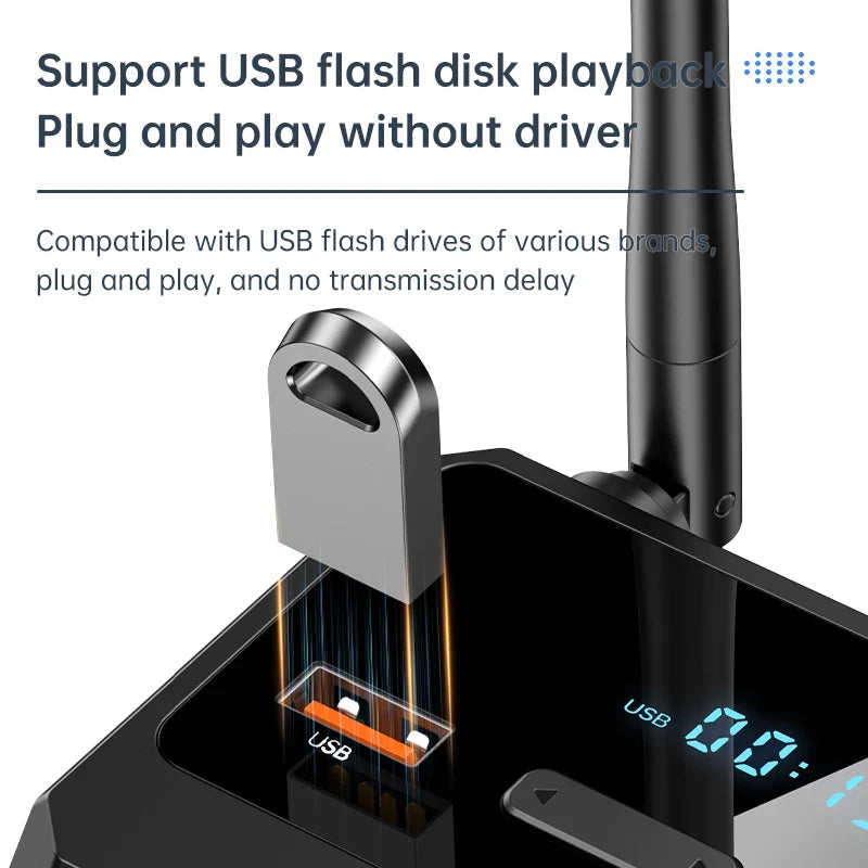 Bluetooth 5.3 Audio Receiver with USB U-Disk Play | RCA, 3.5mm AUX, Optical Fiber Wireless Adapter for Car Speakers