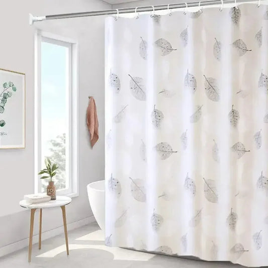 Waterproof PEVA Shower Curtain - Thickened Leaf Pattern Bath Curtain with Hooks & Rustproof Metal Grommets