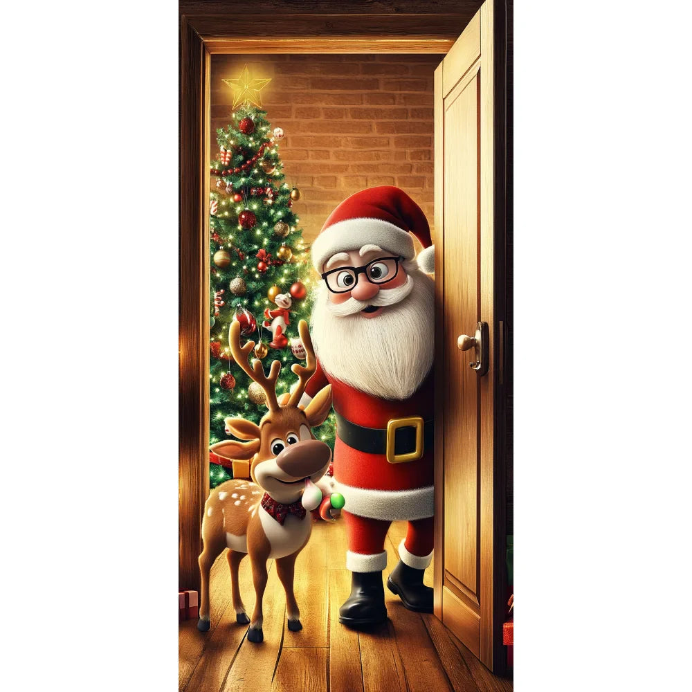 Christmas Fabric Door Banner – Merry Christmas Hanging Background for Photo Booth, Xmas Decor & Photography Props