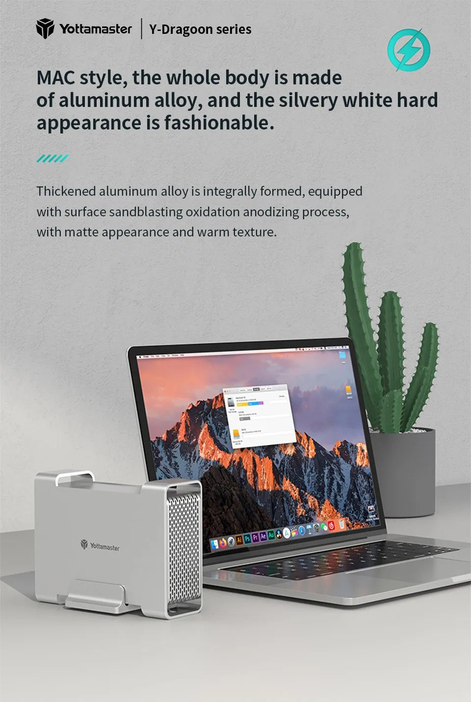 Yottamaster 1/2 Bay RAID Hard Drive Enclosure — 2.5"/3.5" SATA SSD/HDD External Case USB 3.1 Type-C 10Gbps, Supports Up to 2×16TB