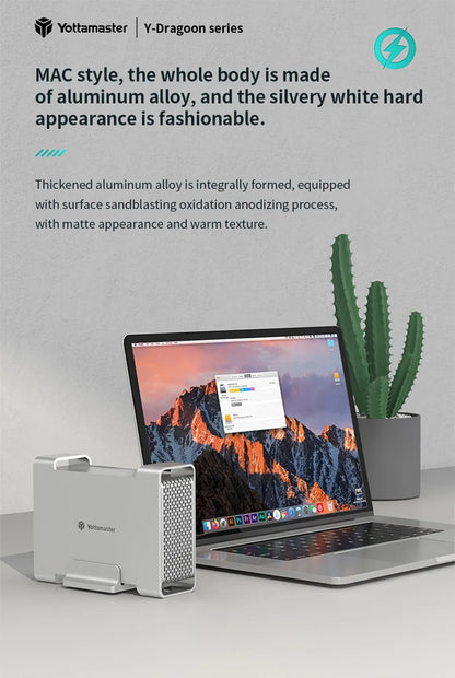 Yottamaster 1/2 Bay RAID Hard Drive Enclosure — 2.5"/3.5" SATA SSD/HDD External Case USB 3.1 Type-C 10Gbps, Supports Up to 2×16TB